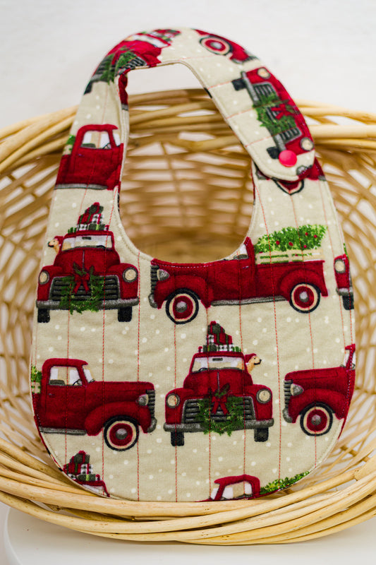 red truck flannel quilted bib